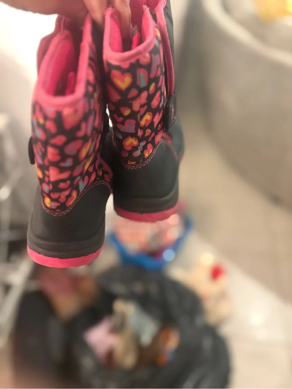 Kids Black Winter Boots with Pink Trim